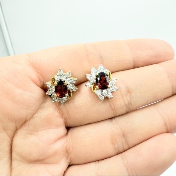Gold Plated Cubic Zirconia Stud Ruby Earrings - Picture 1 of 6